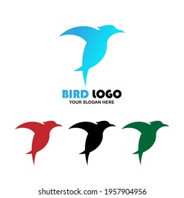 Vector illustration of a bird in blue and three other color choices, great for logos and animal icons