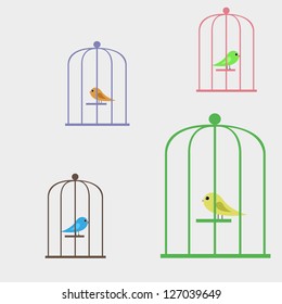 Vector illustration bird in a cage