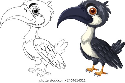 Vector illustration of a bird in color and outline