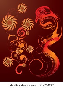 vector illustration, bird with cute flowers, card concept.