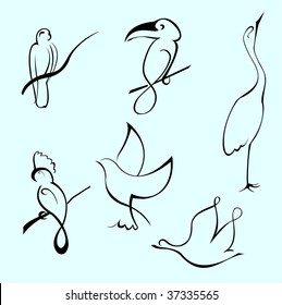 Vector illustration of Bird Design Set made with simple line only