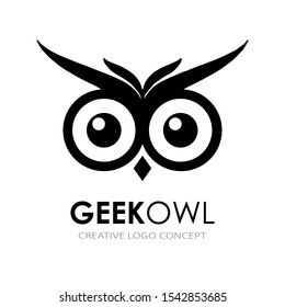 Vector illustration of bird face. Business corporate geek owl logo design vector. Wise and smart logotype template.
