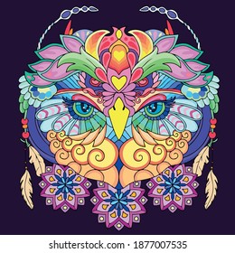 Ilustración vectorial del ornamento de la cara de pájaro