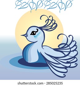 Vector illustration bird floating on the water, duck, blue bird.