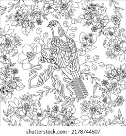 Vector Illustration Bird Flowers Coloring Page Stock Vector (Royalty ...