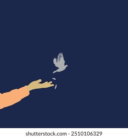 Ilustración vectorial de un pájaro volando de una mano abierta. La Imagen captura un poderoso momento de libertad y Autorización, simbolizando la esperanza, la liberación y el espíritu de soltar.