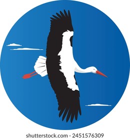 Ilustración vectorial de un pájaro volando en el cielo contra un cielo azul, conveniente para la decoración de la pared, o llavero