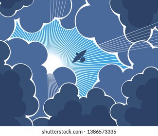 Vector illustration of a bird flying towards the sun