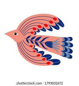 Vector illustration of a bird in folk art. Сollection for sublimation design, print, poster design, card making, stationery, party tags, blog design, logos, digital scrapbooking, packaging, greeting c