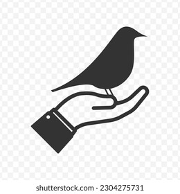 Vector illustration of bird in hand icon in dark color and transparent background(png).