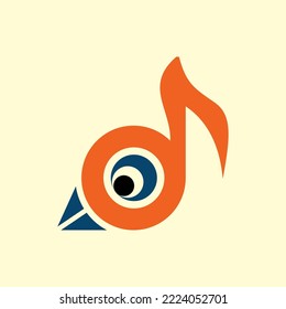 vector illustration of bird head logo and song note symbol