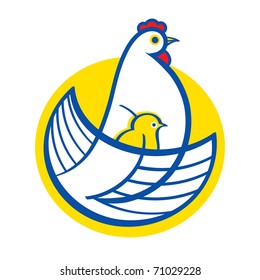 Vector illustration of bird Hen and Chicken logotype