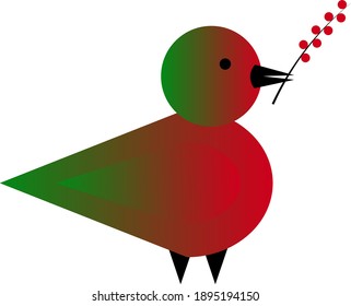 Vector illustration with the bird holding a twig with berries in its beak