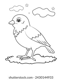 Vector illustration of bird isolated on white background. For kids coloring book.