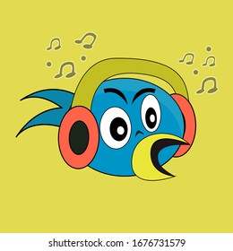Vector illustration of a bird listening to a song
