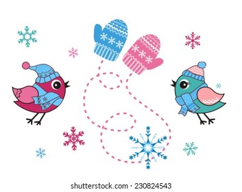 Vector illustration bird lovers. Valentine card or Christmas card. 