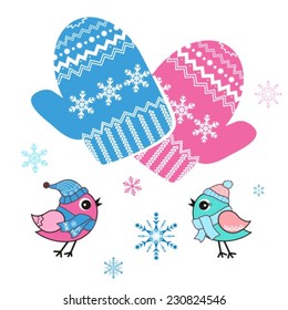 Vector illustration bird lovers. Valentine card or Christmas card. 