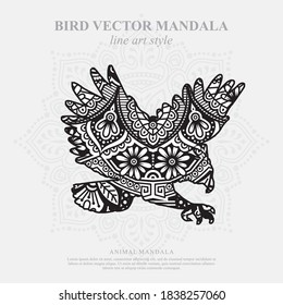 Vector illustration of a bird mandala for coloring book. Bird Mandala for Silhouette Cameo and Cricut.