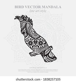 Vector illustration of a bird mandala for coloring book. Bird Mandala for Silhouette Cameo and Cricut.