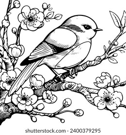vector illustration of bird (murai batu) for kid color book