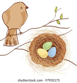 Vector illustration of a bird and its nest