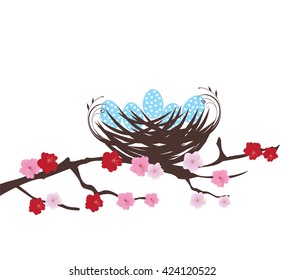 vector illustration of a bird nest with eggs