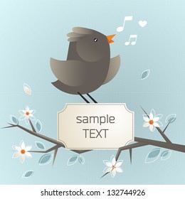 Vector illustration of bird on branch with text banner