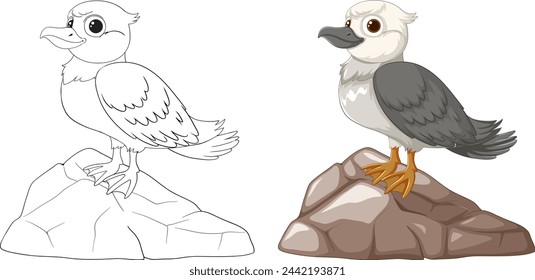 Ilustración vectorial de un pájaro en una roca