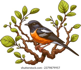 Vector Illustration Of Bird On a Tree