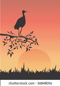 Vector illustration with bird on the tree branch