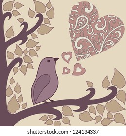 vector illustration of bird siting on a branch