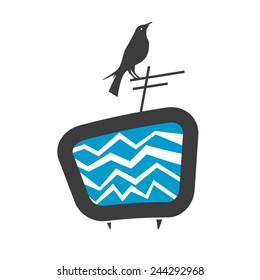 vector illustration of a bird sitting on tv