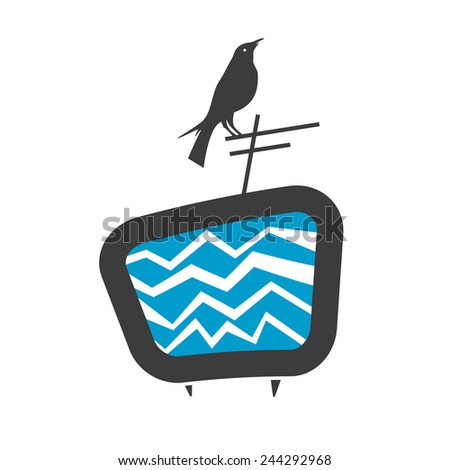 vector illustration of a bird sitting on tv