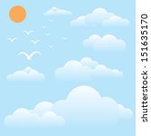 vector illustration of bird at sky, sun and cloud