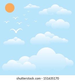 vector illustration of bird at sky, sun and cloud