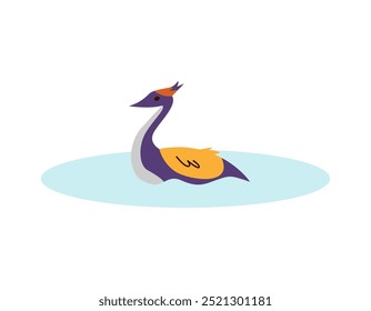 Vector illustration of a bird swimming in water. The theme of bird watching in their habitat. Ideal for ornithology lovers. Flat cartoon style. Isolated white background.