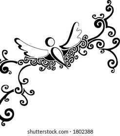 Vector illustration with bird/butterfly and swirls