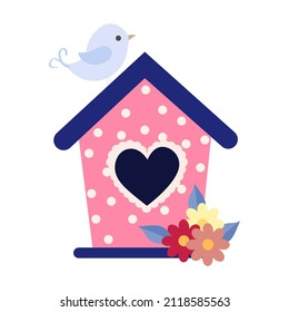 Ilustración vectorial de una casa de aves con un pájaro