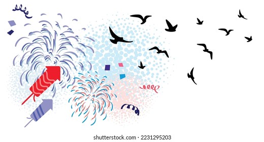 vector illustration of birds escaping from fireworks for loud celebration harm for nature