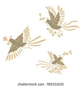 Vector illustration of birds and flowers