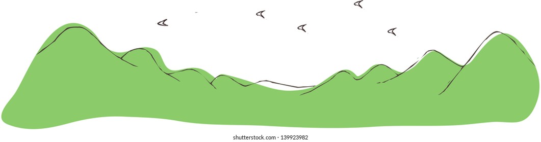 Vector illustration of birds flying above the forest