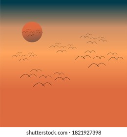 vector illustration of birds flying in the twilight sky