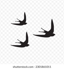 Vector illustration of birds icon in dark color and transparent background(png).