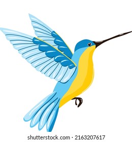 Vector illustration birds isolated on white. Blue hummingbird flying. Can be used for poster, packing, fabric, invitation or scrapbooking