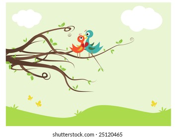 vector illustration of birds in love