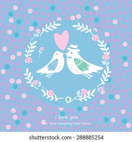 Vector illustration with birds in love.
