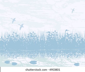 Vector Illustration Of Birds In A Natural Wetland