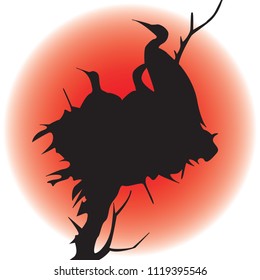 Vector illustration with birds in the nest