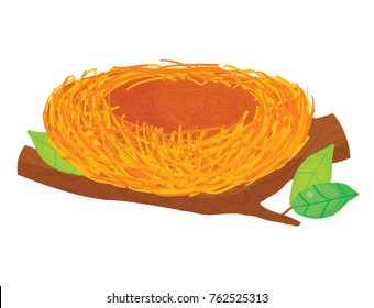 Vector illustration of bird's nest on tree branch against white background