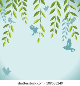 Vector illustration of birds on branch.